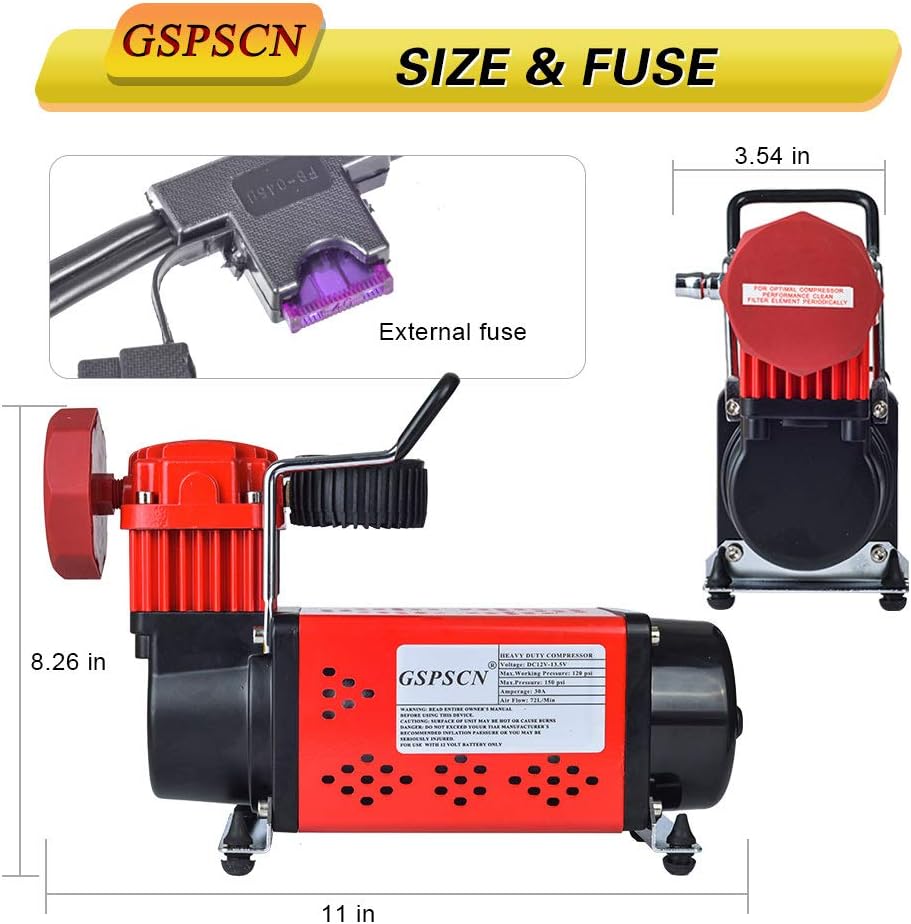 Portable 12V Air Compressor Pump, 150PSI Red Tire Inflator G49281