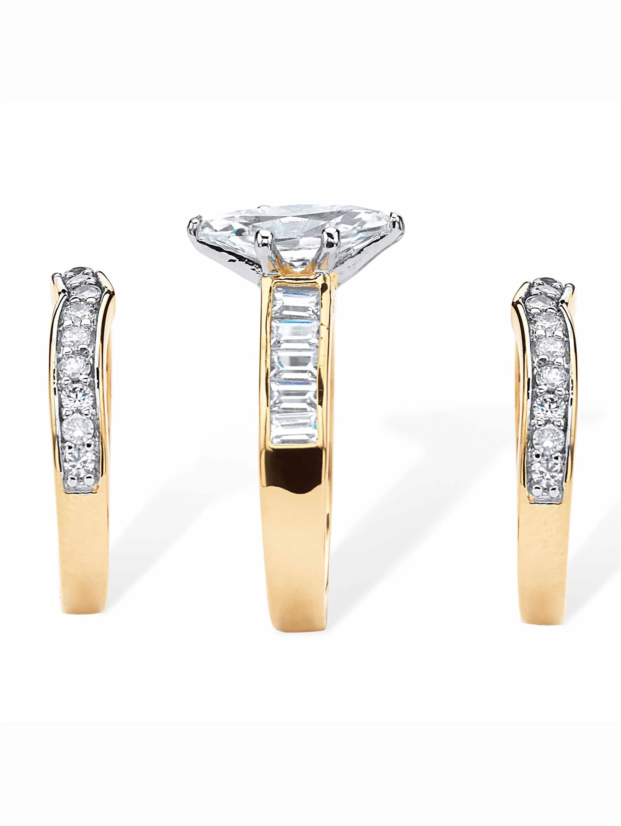 3.86 TCW Marquise-Cut Cubic Zirconia 3-Piece Bridal Set Gold-Plated L815