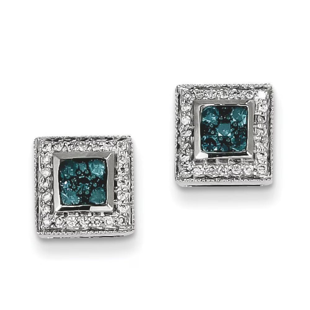 14k White Gold Blue Diamond Earrings X37467