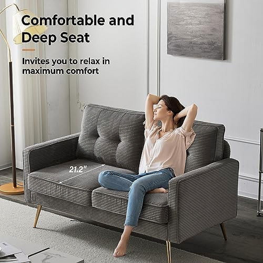 Beige Corduroy 2-Seater Loveseat Sofa T2788