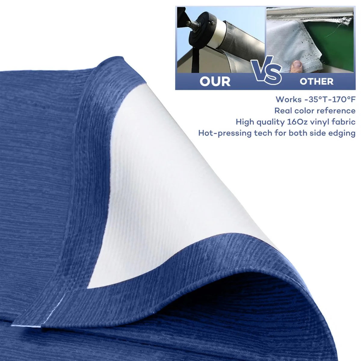 16' Blue Vinyl RV Awning Fabric Replacement F621