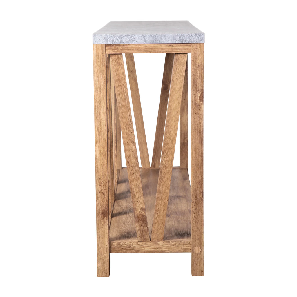 Warm Oak Console Accent Table with Faux Concrete Finished Wood Top R833