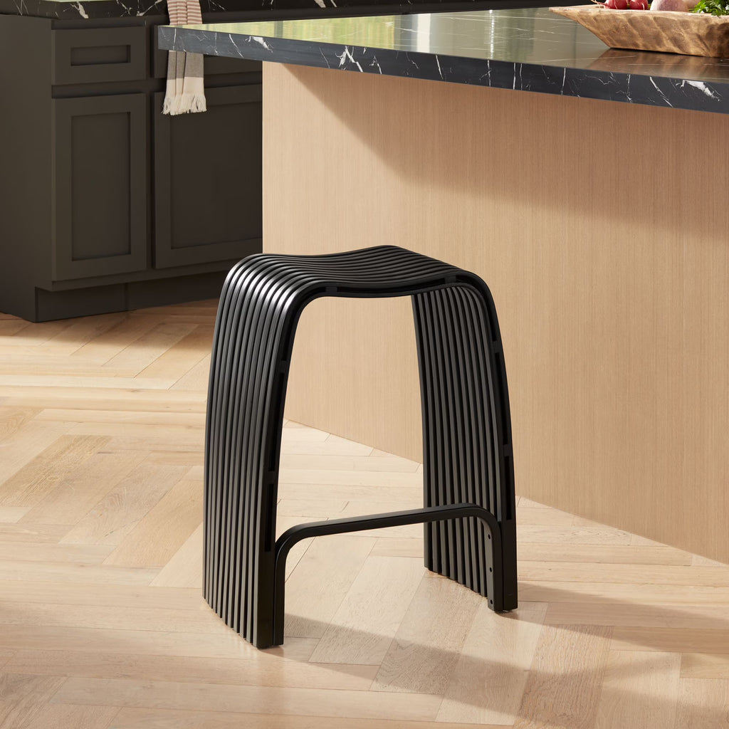 Bamboo Bar Stool Black 24" High with Footrest S35769
