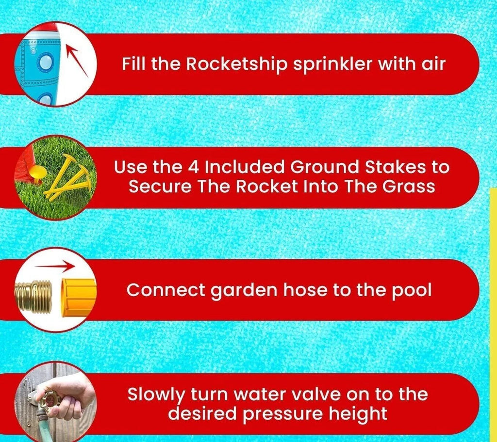 Inflatable Rocket Ship Water Sprinkler Toy Attach to Hose F543998