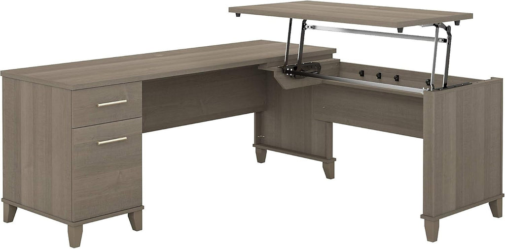 72W Sit to Stand L Shaped Desk in Hansen Cherry U5347