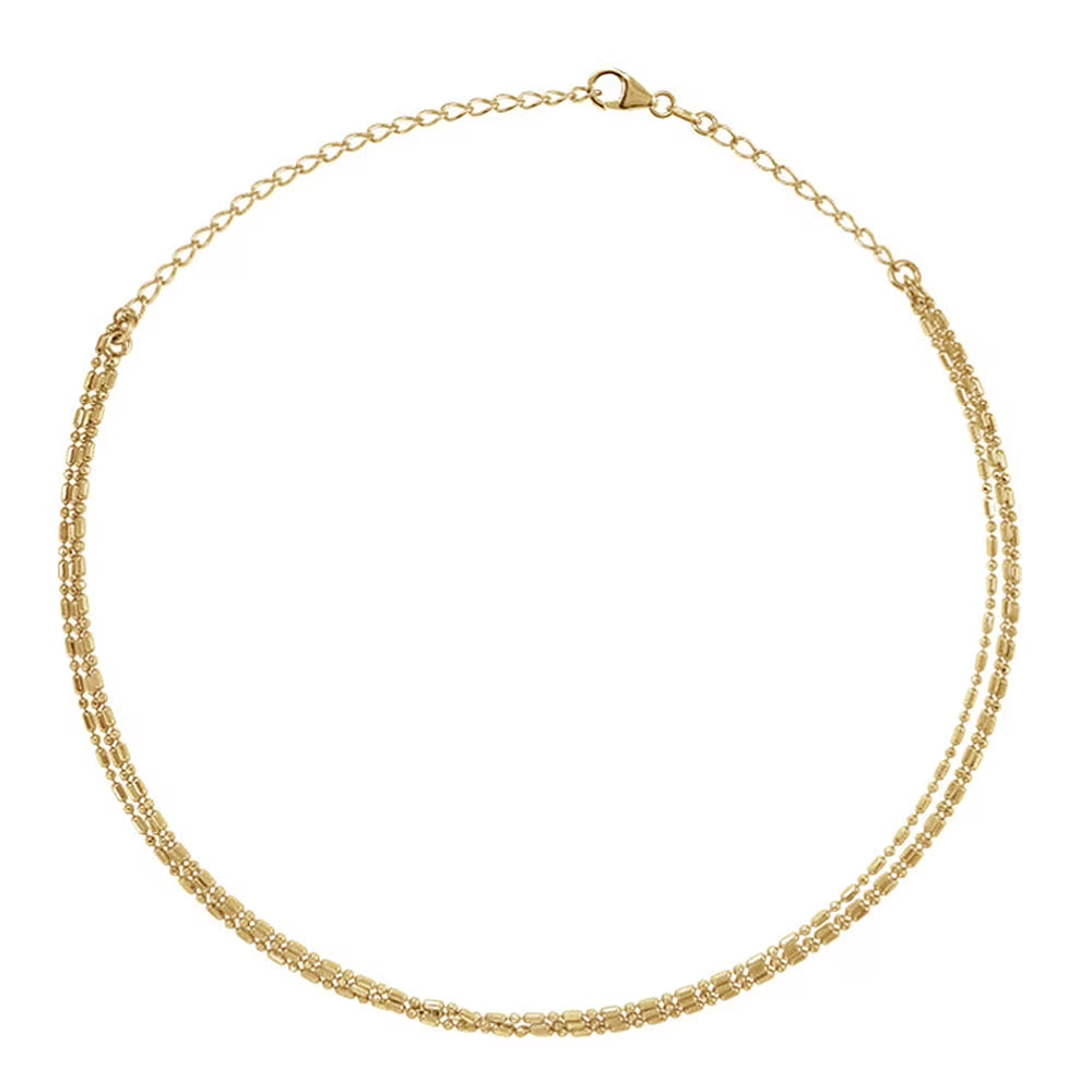 14k Yellow Gold Beaded Three Strand Choker Necklace I78679