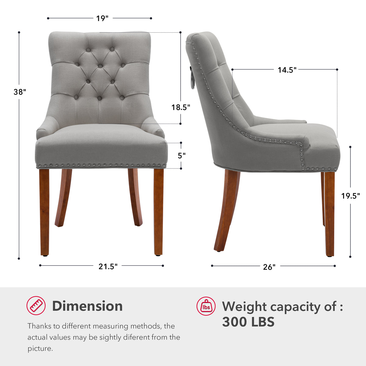 Linen Upholstered Dining Chairs Set of 2 with Solid Wood Legs, Light Gray Z3337