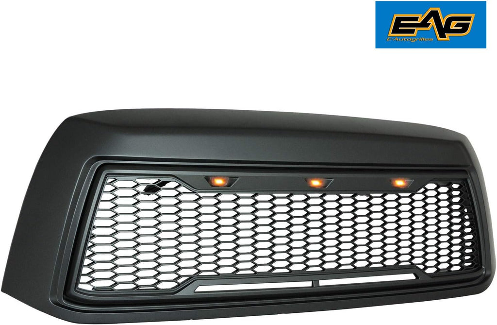 Matte Black Upper Grille Front Grill with Amber LED Lights N2461