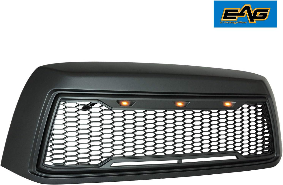 Matte Black Upper Grille Front Grill with Amber LED Lights N2461