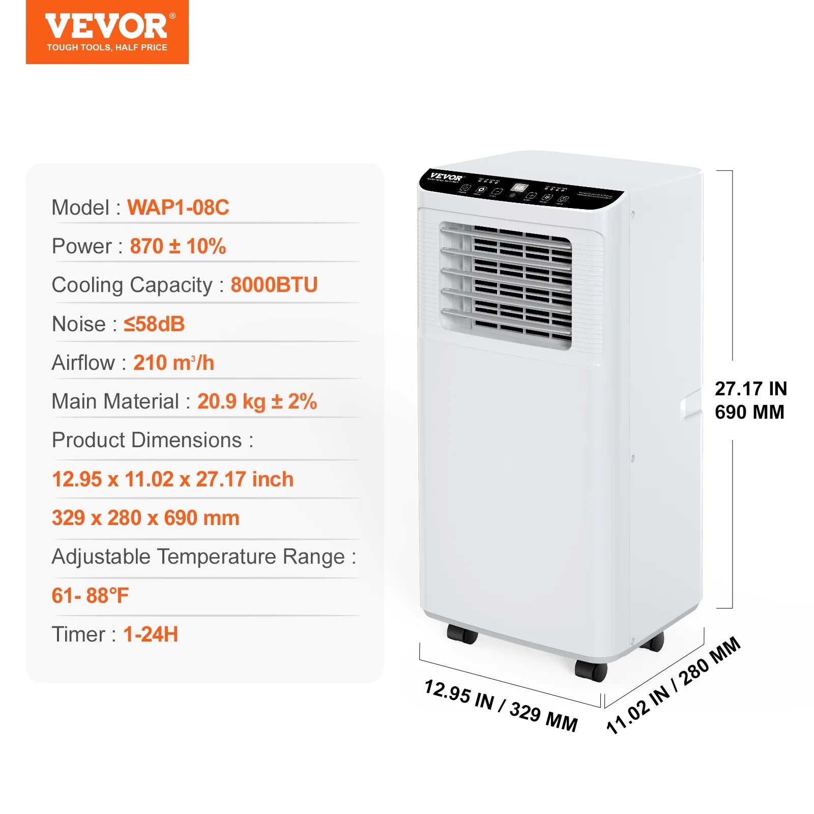 8,000 BTU Portable Air Conditioner Dehumidifier Fan Q402