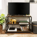 Industrial Media Console Table Storage Bookcase Dark Walnut L54832