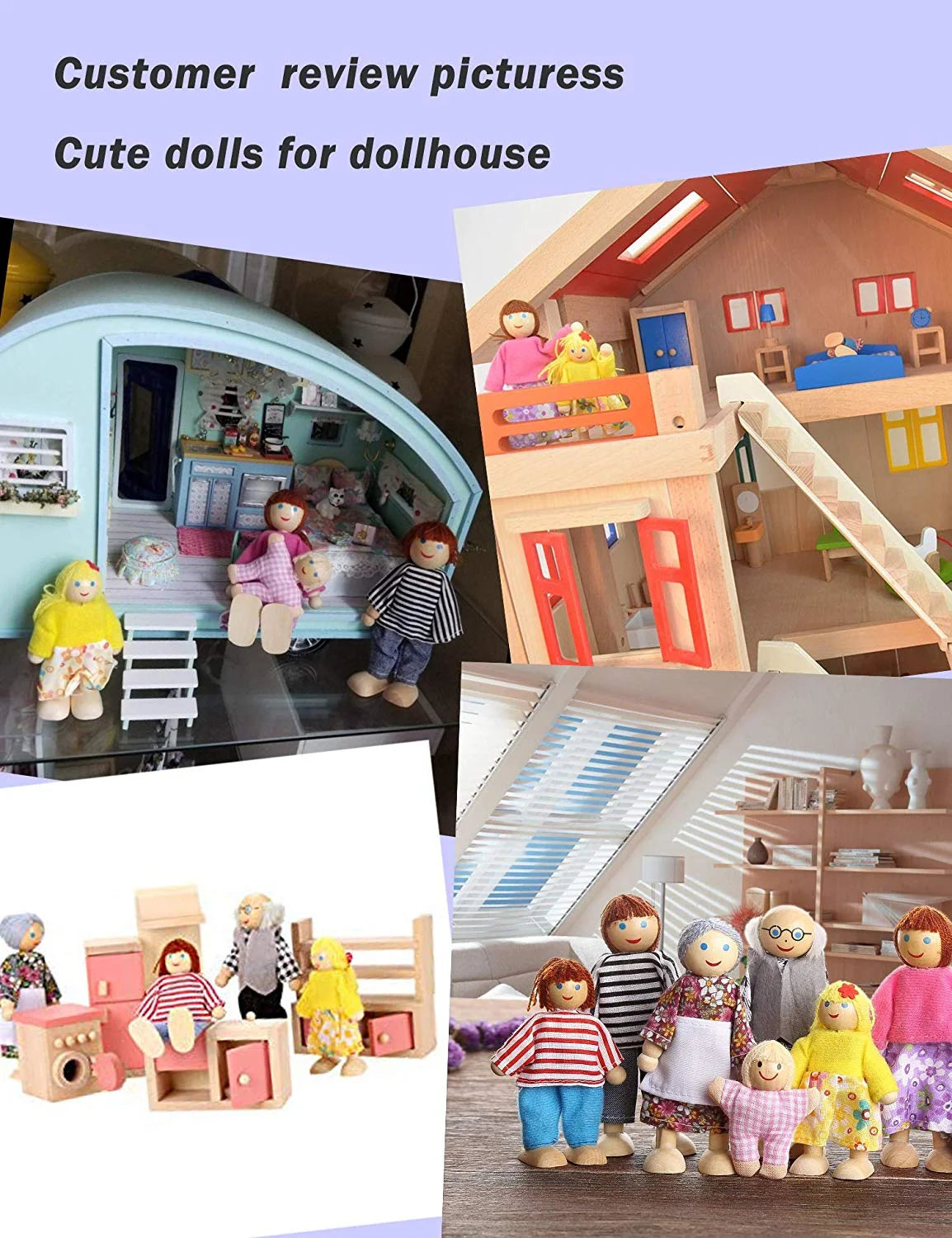 Wooden Dolls Playset Set of 7 People with Dog I5922