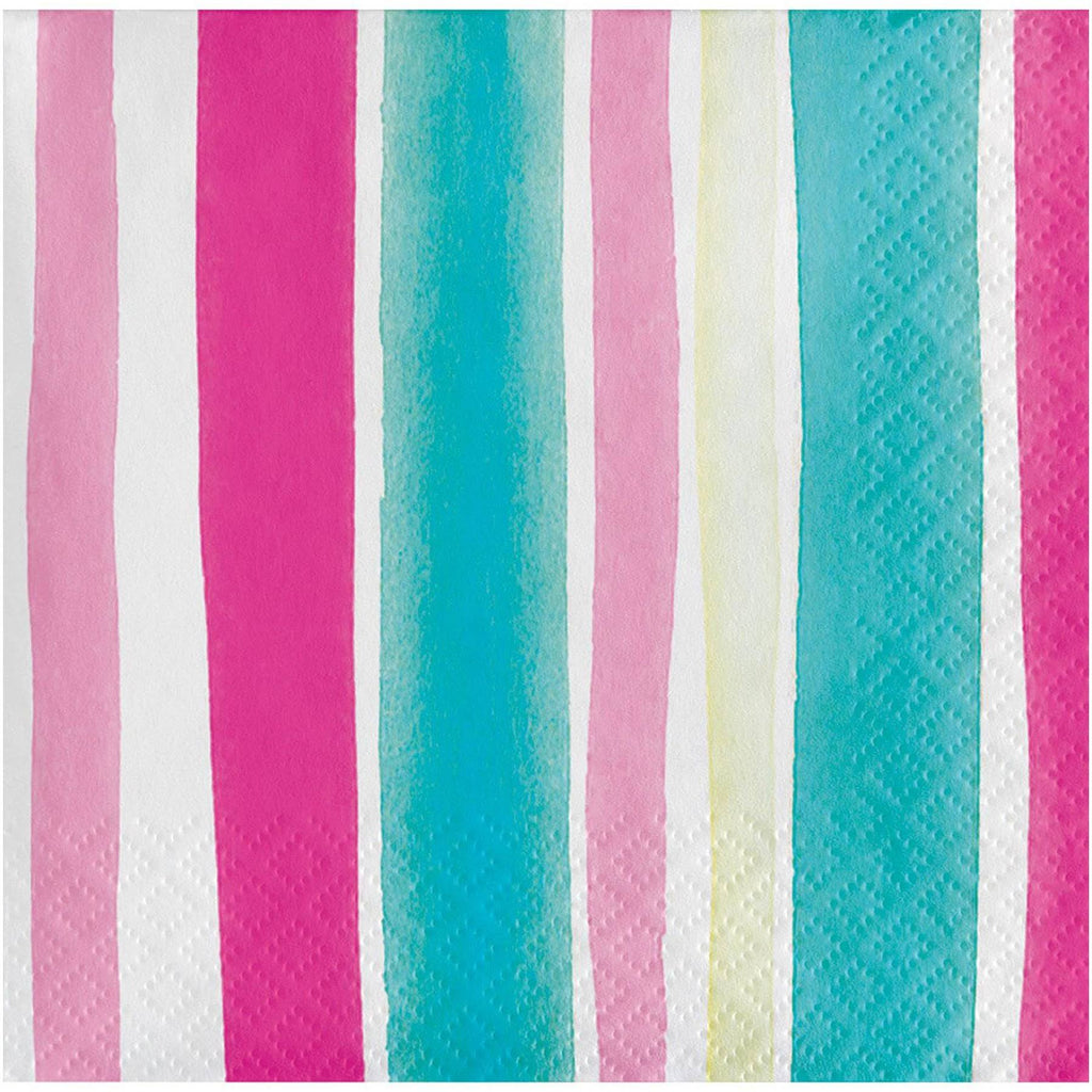 288 3-Ply Pink Blue Yellow Tropical Stripes Beverage Napkins V305817