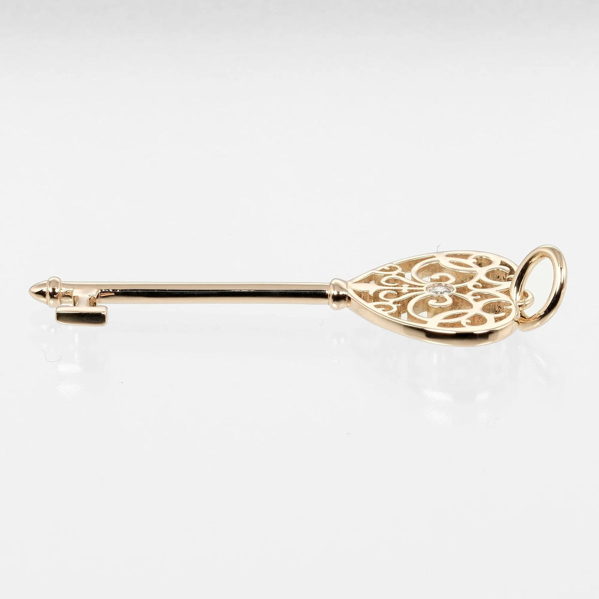 Tiffany Enchanted Heart Key Pendant Pink Gold Diamond 3.43g A435699