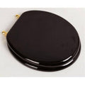 Dark Brown Oak Wood Toilet Seat with Polished Brass Hinges A669