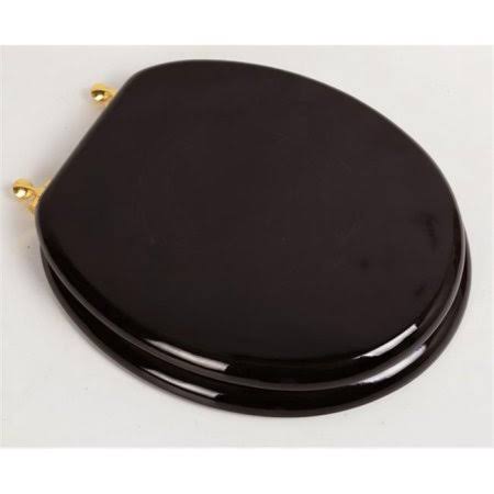 Dark Brown Oak Wood Toilet Seat with Polished Brass Hinges A669