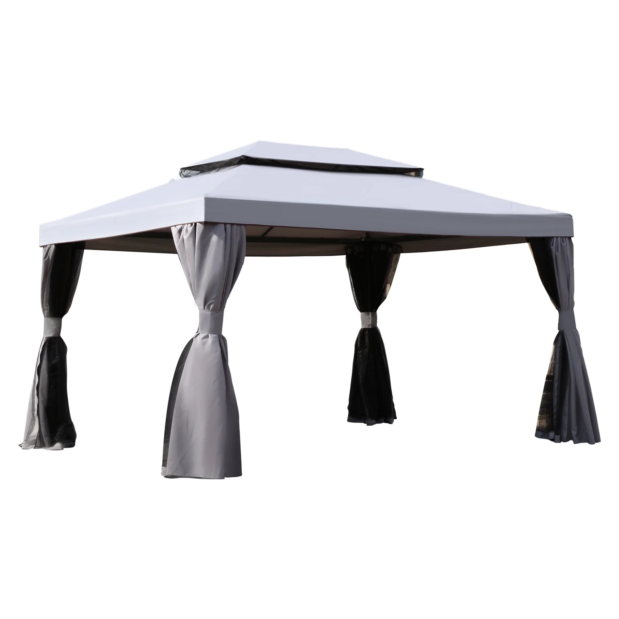 10'x13' Outdoor Double Vent Canopy Gazebo with Nettings and Curtains D701