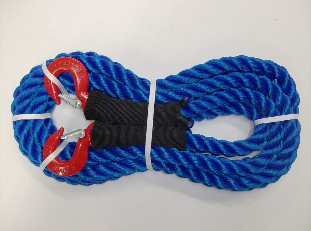 Heavy Duty Polypropylene Tow Rope with Hooks, 12,500 LBS Breaking Strength, 1 inch Diameter, 20 Feet, Pack of 2 Y513649