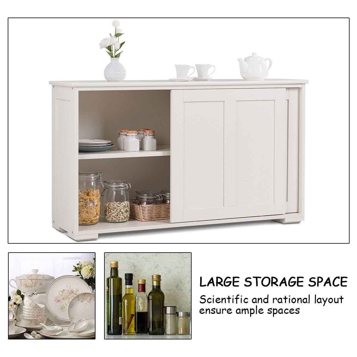 White Kitchen Storage Cabinet with Sliding Door N2654