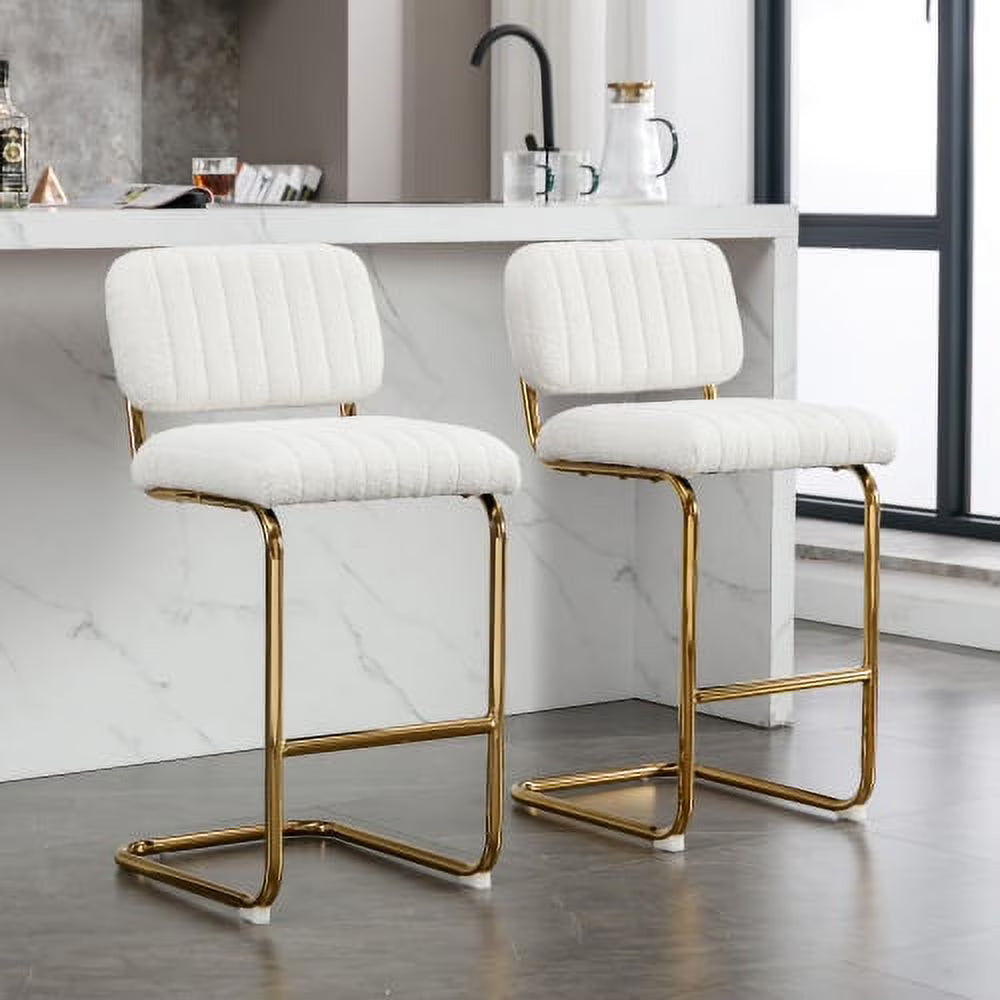 Ivory Boucle Fabric Counter Height Bar Stools Set of 2 G87269