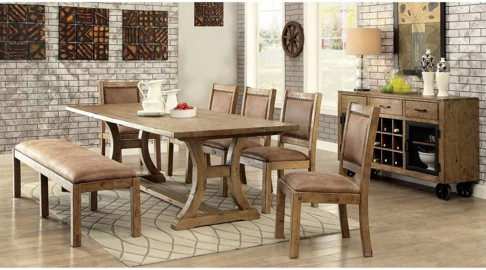 Rustic Pine Wood Padded Dining Bench A733415