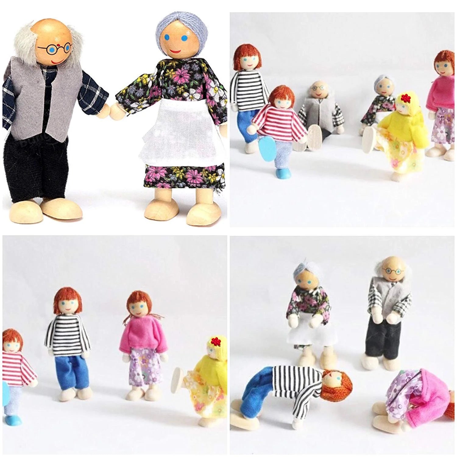 Wooden Dolls Playset Set of 7 People with Dog I5922