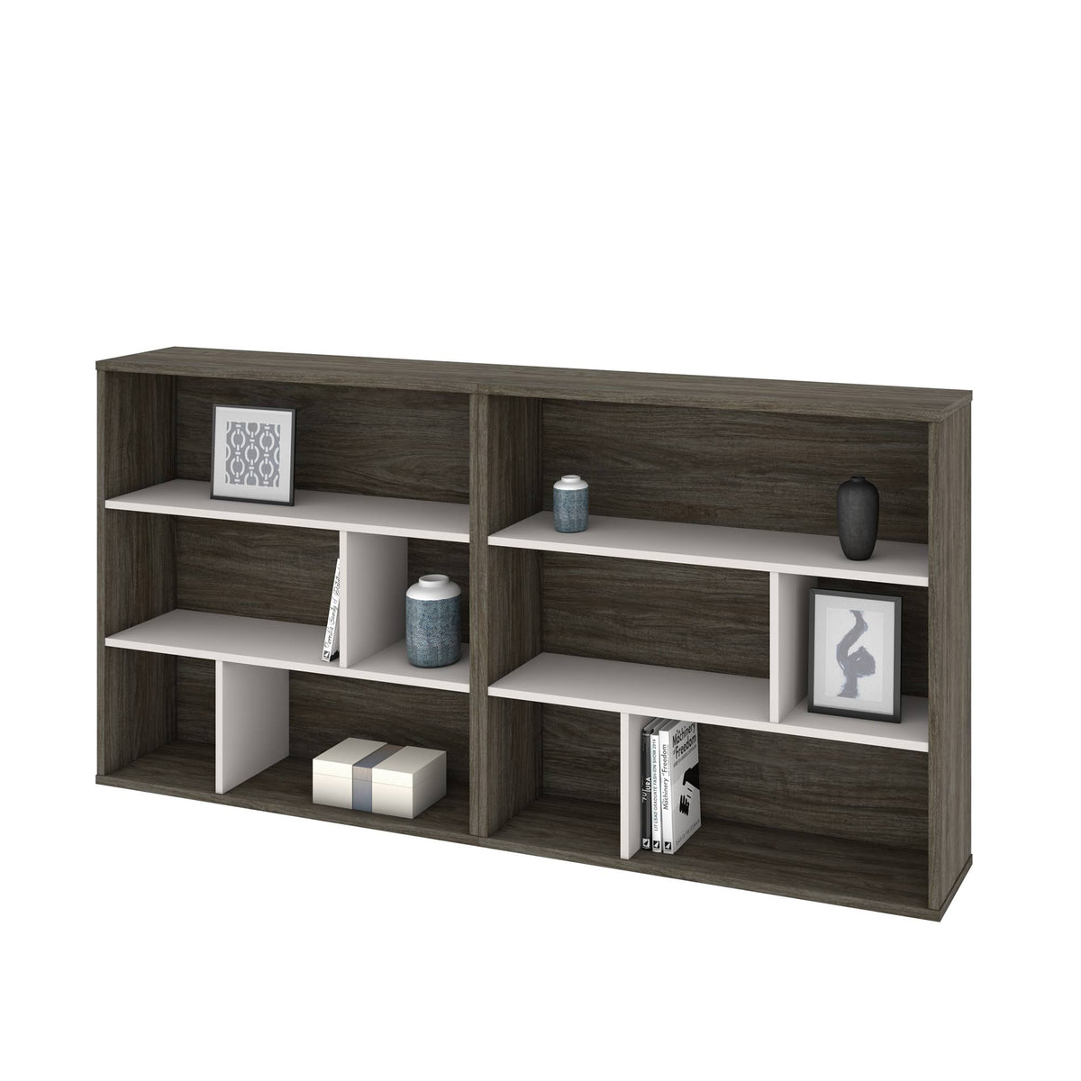 2-Piece Asymmetrical Shelving Unit Set in Walnut Grey & Sandstone U811