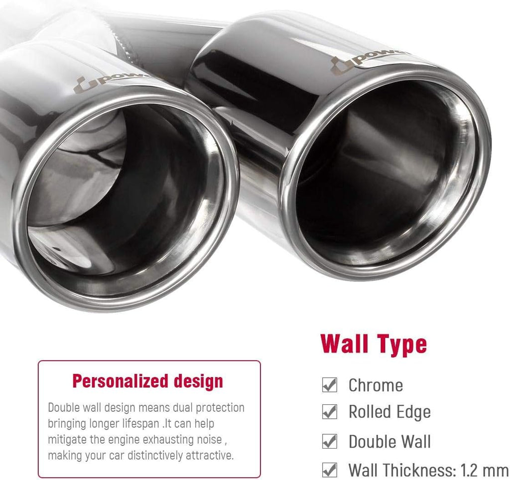 2PCS 2.25 Inlet 3 Outlet 304 Stainless Steel Exhaust Tailpipe Tips V25337