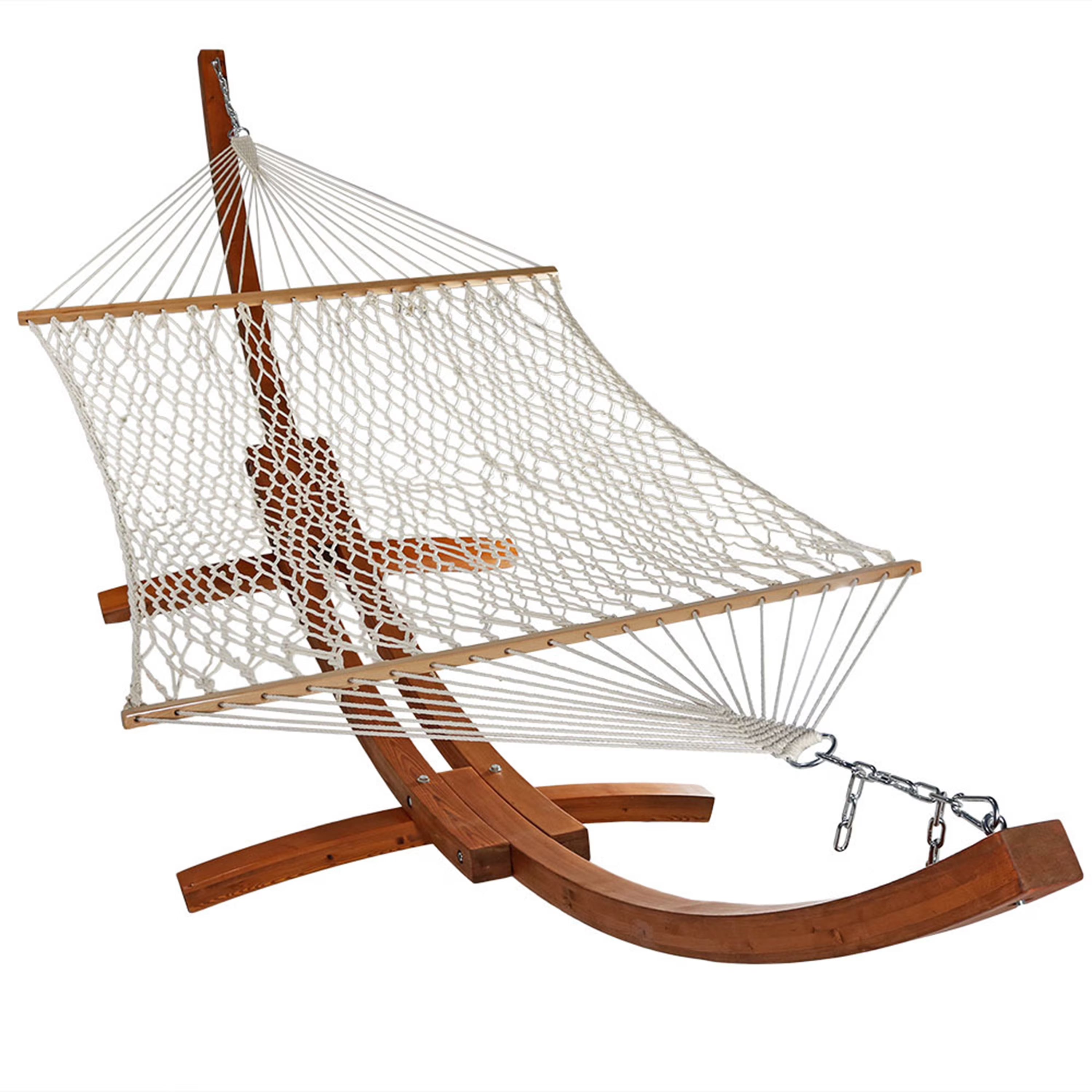 White 13' Double Rope Hammock with Wooden Stand V553458