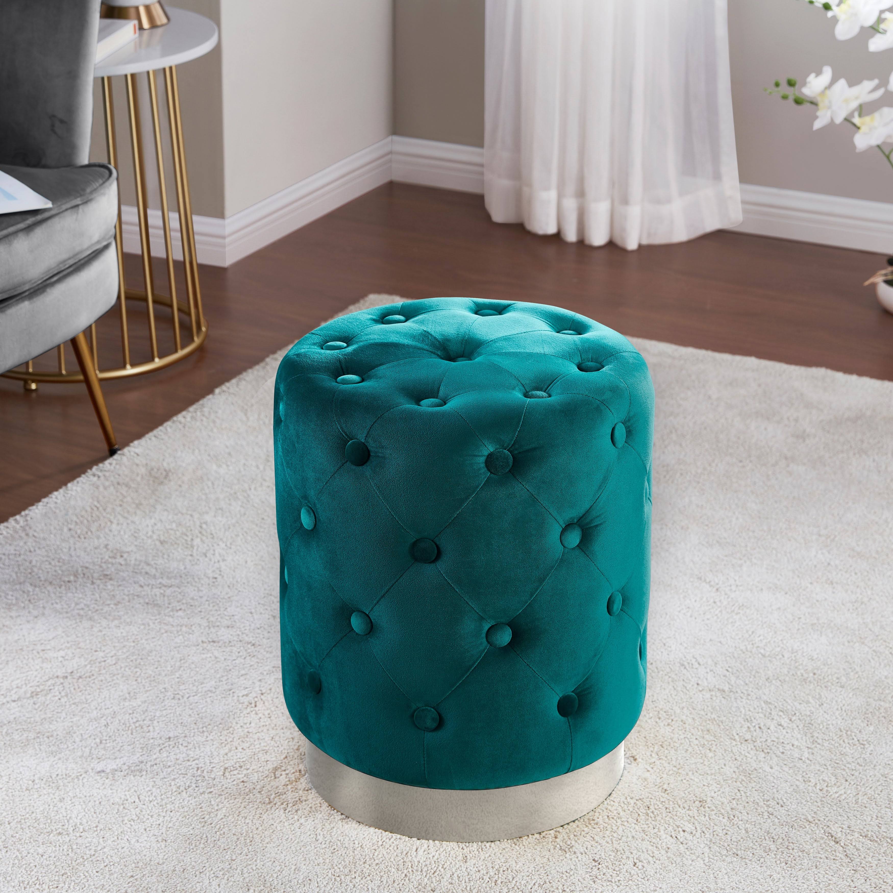 Teal Velvet Ottoman with Silver Metal Base O855