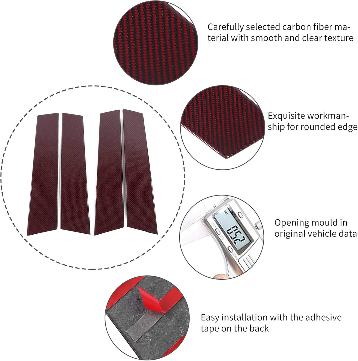 Carbon Fiber B Pillar Post Trim Cover Window Column Stickers Decoration Sticker D280