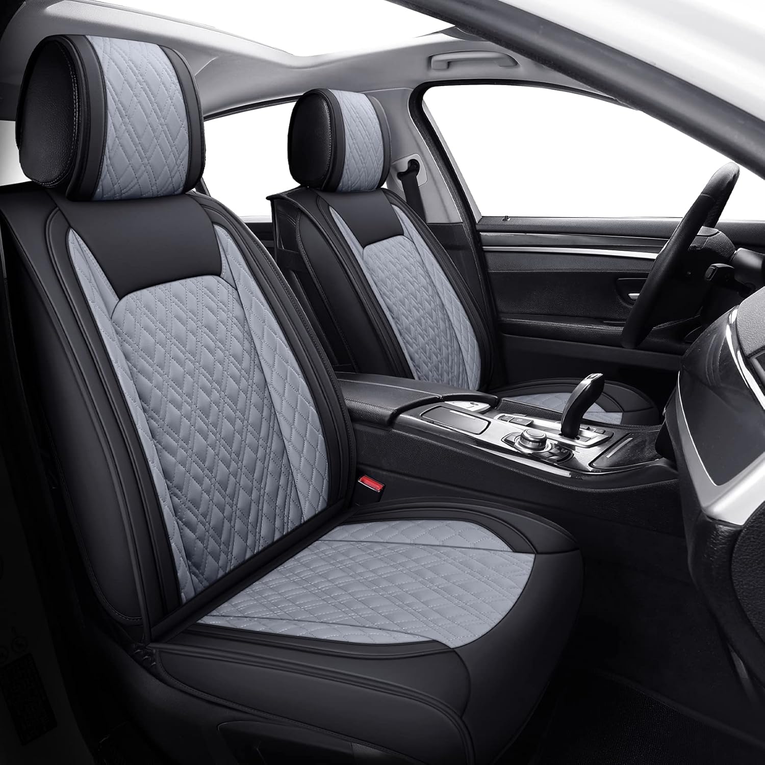 Faux Leather Front Car Seat Covers (2 PCS Front/Black-Brown) C770859