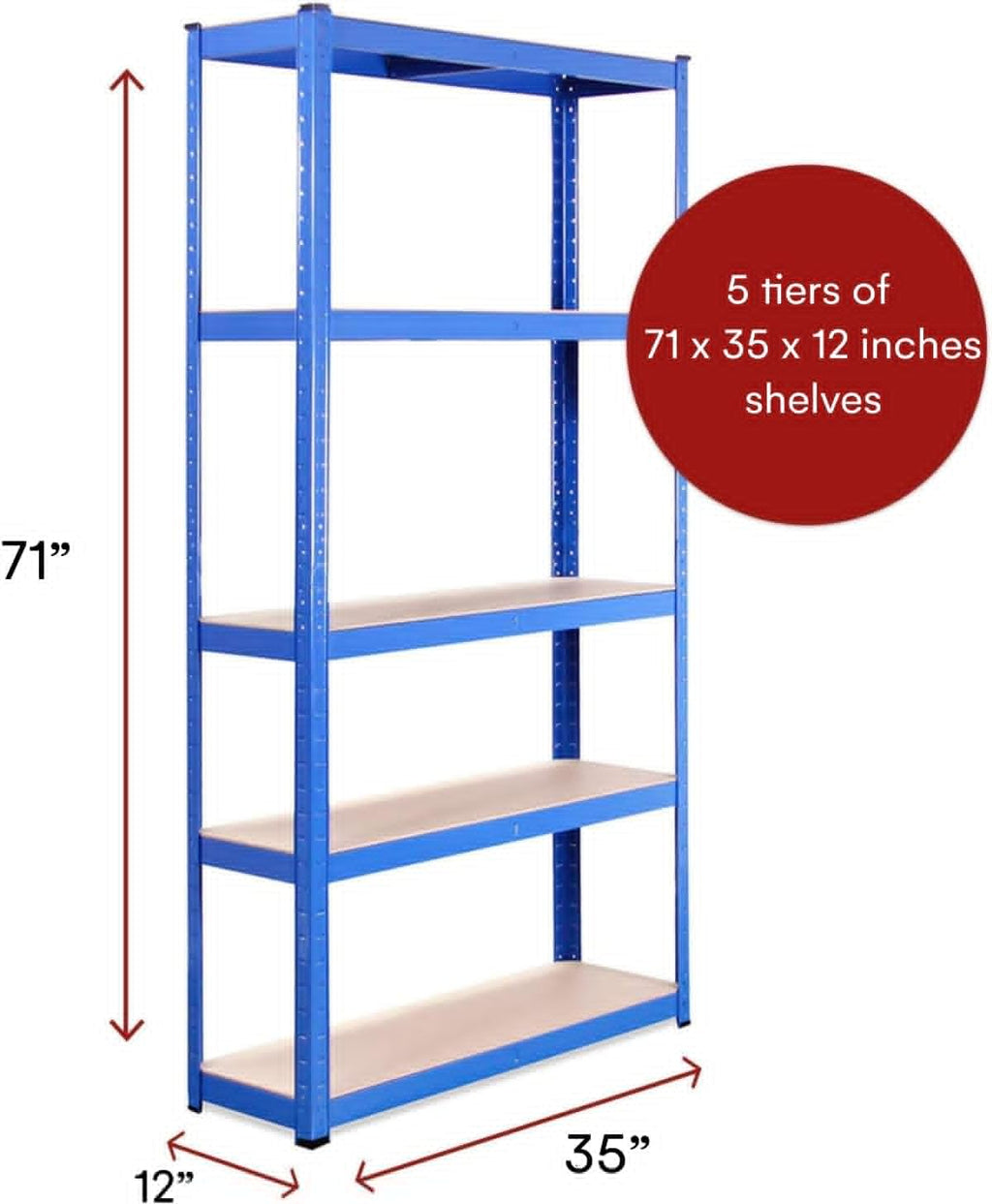 Heavy Duty Garage Shelving Units, 71" H x 35" L x 12" W, Blue J928781