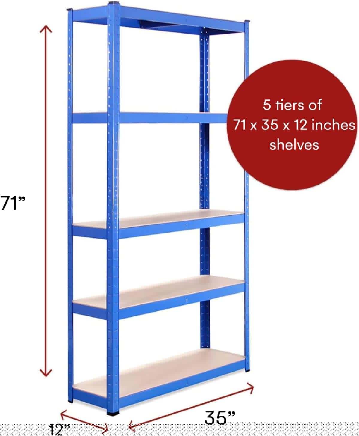 Heavy Duty Garage Shelving Units, 71" H x 35" L x 12" W, Blue J928781