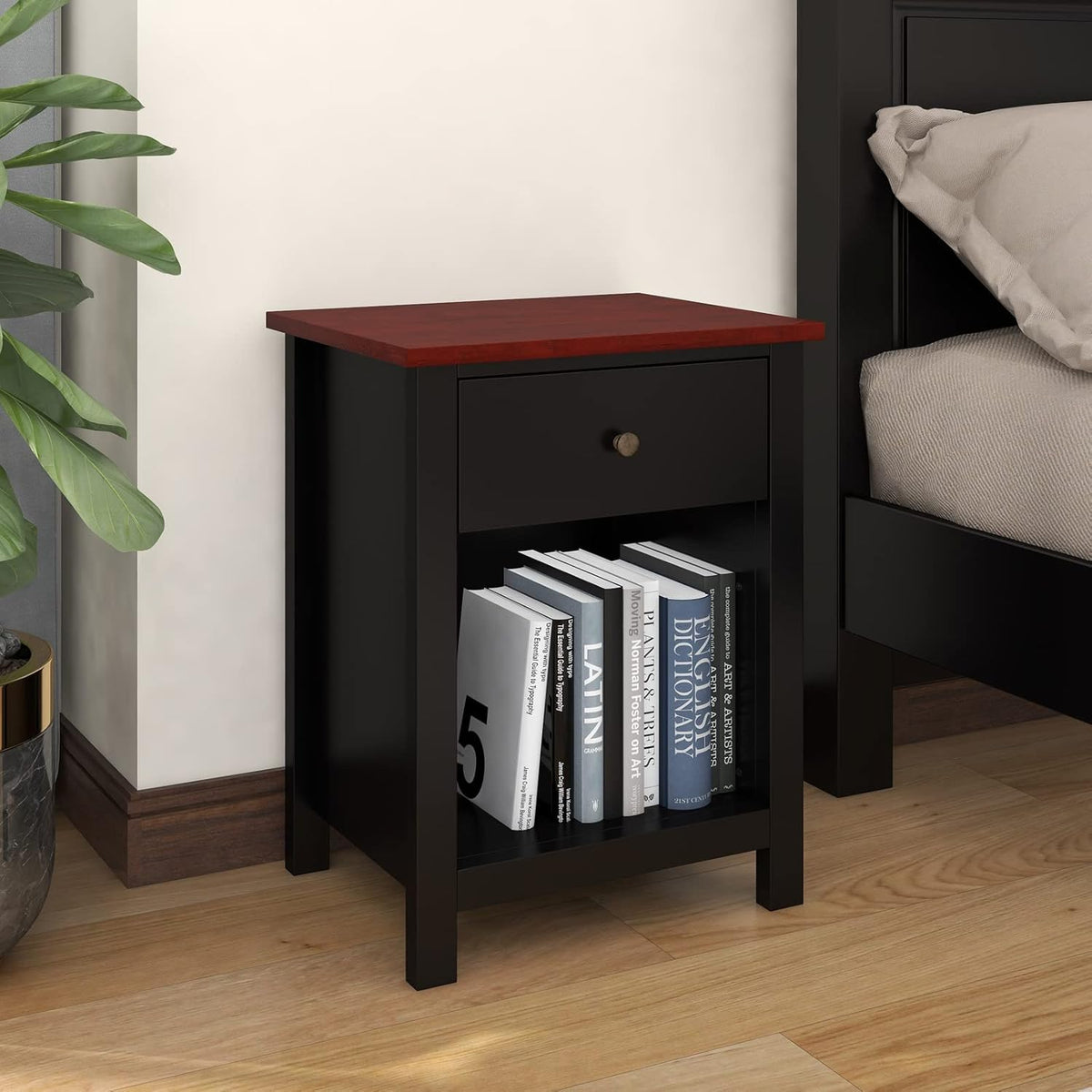 Black Wooden 1-Drawer Nightstand B31881
