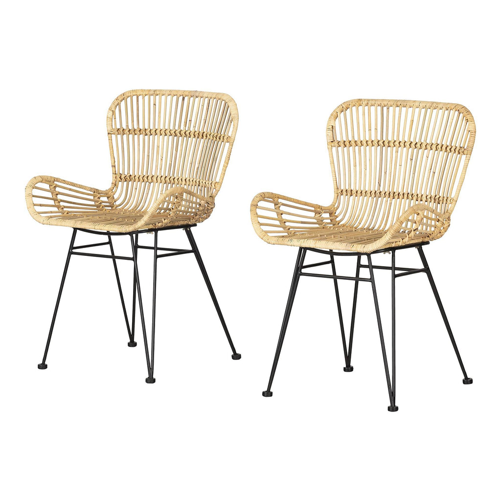 Rattan Dining Chair with Armrests, Set of 2, Black J53572