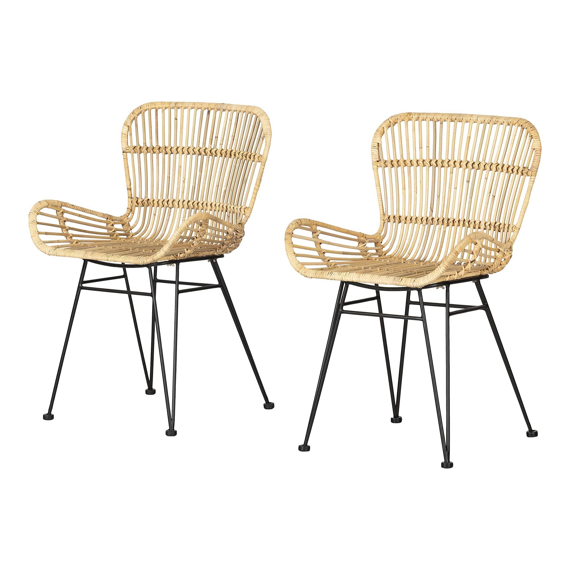 Rattan Dining Chair with Armrests, Set of 2, Black J53572