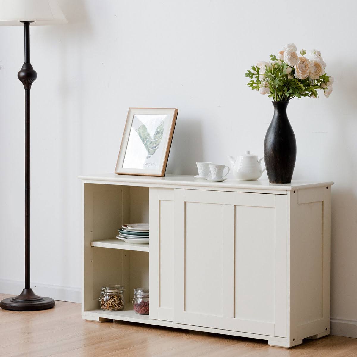 White Kitchen Storage Cabinet with Sliding Door N2654
