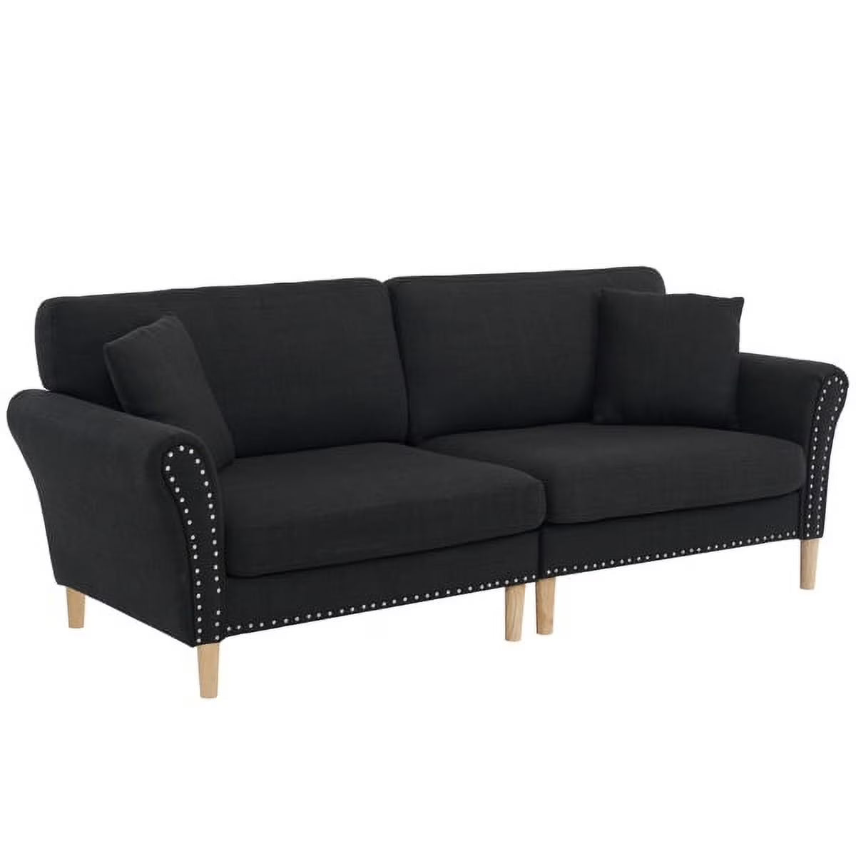 Black Upholstered 2-Seat Loveseat Sofa with 2 Pillows N986