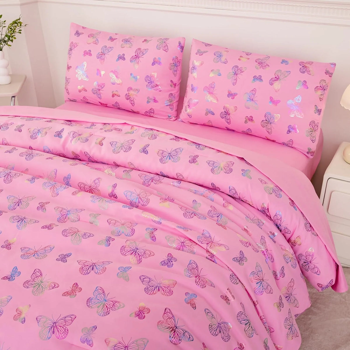 Purple 5 Pcs Full Size Comforter Set with Fitted Sheet, Flat Sheet, Comforter, Pillowcases U621
