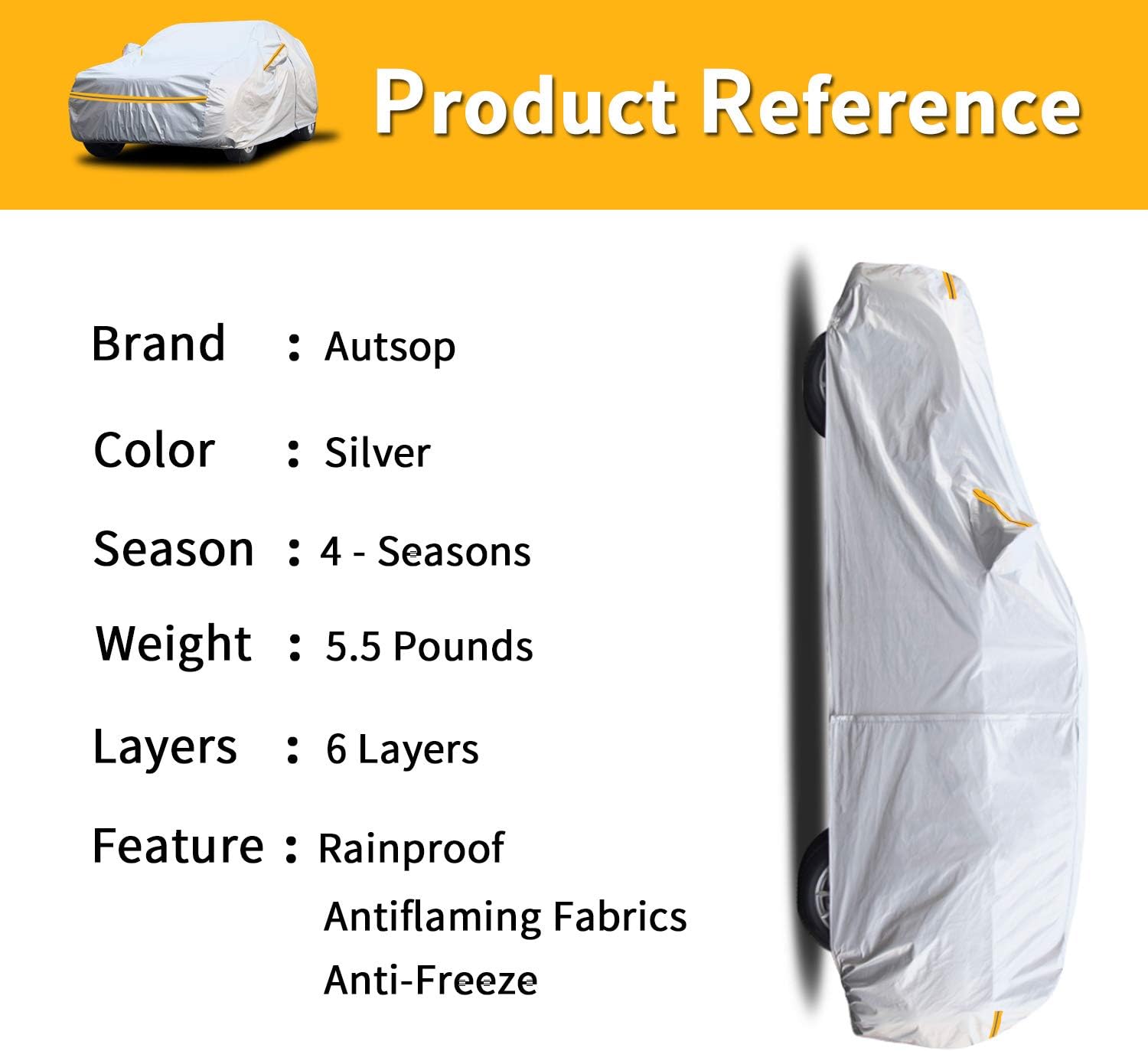 6 Layers Waterproof SUV Car Cover with Zipper Cotton R93079