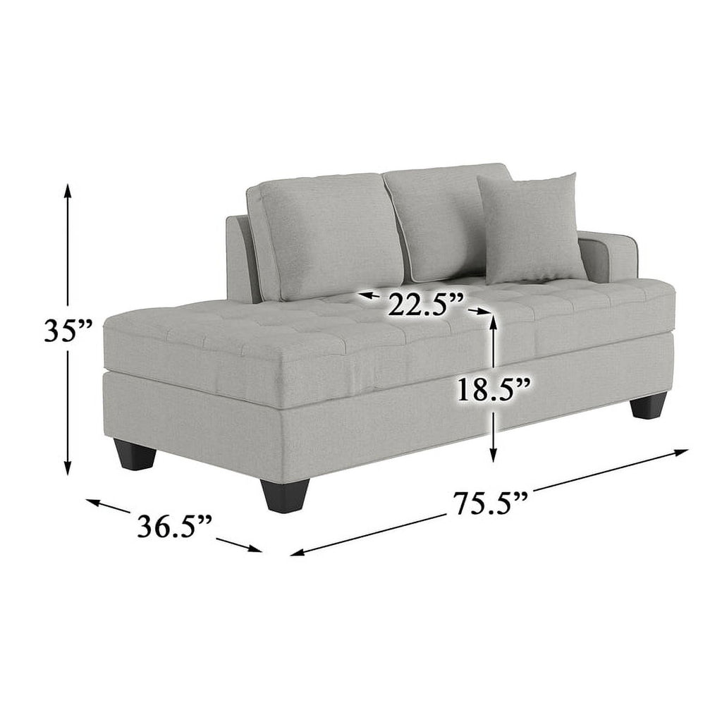 75.5" Transitional Textured Fabric Chaise with 1 Pillow in Gray V9443