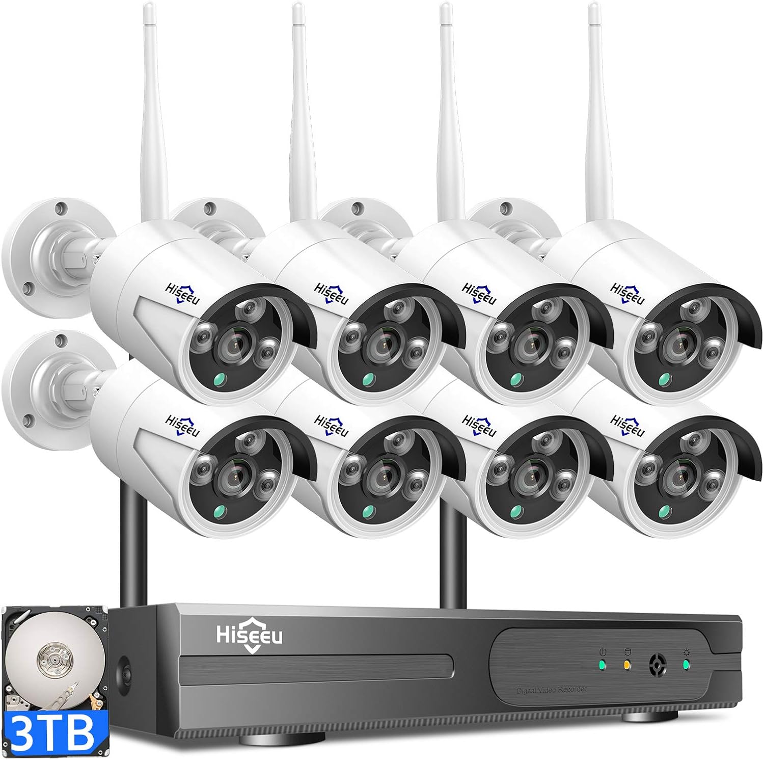 2K Wireless 8 CH NVR Kit 8Pcs 3MP WiFi Bullet Security Camera System with 3TB Hard Drive X211890