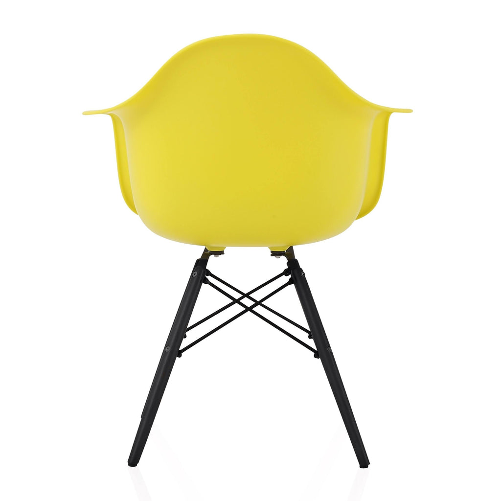 Light Yellow Molded Plastic Dining Arm Chair with Black Wood Legs (Set of 4) K492