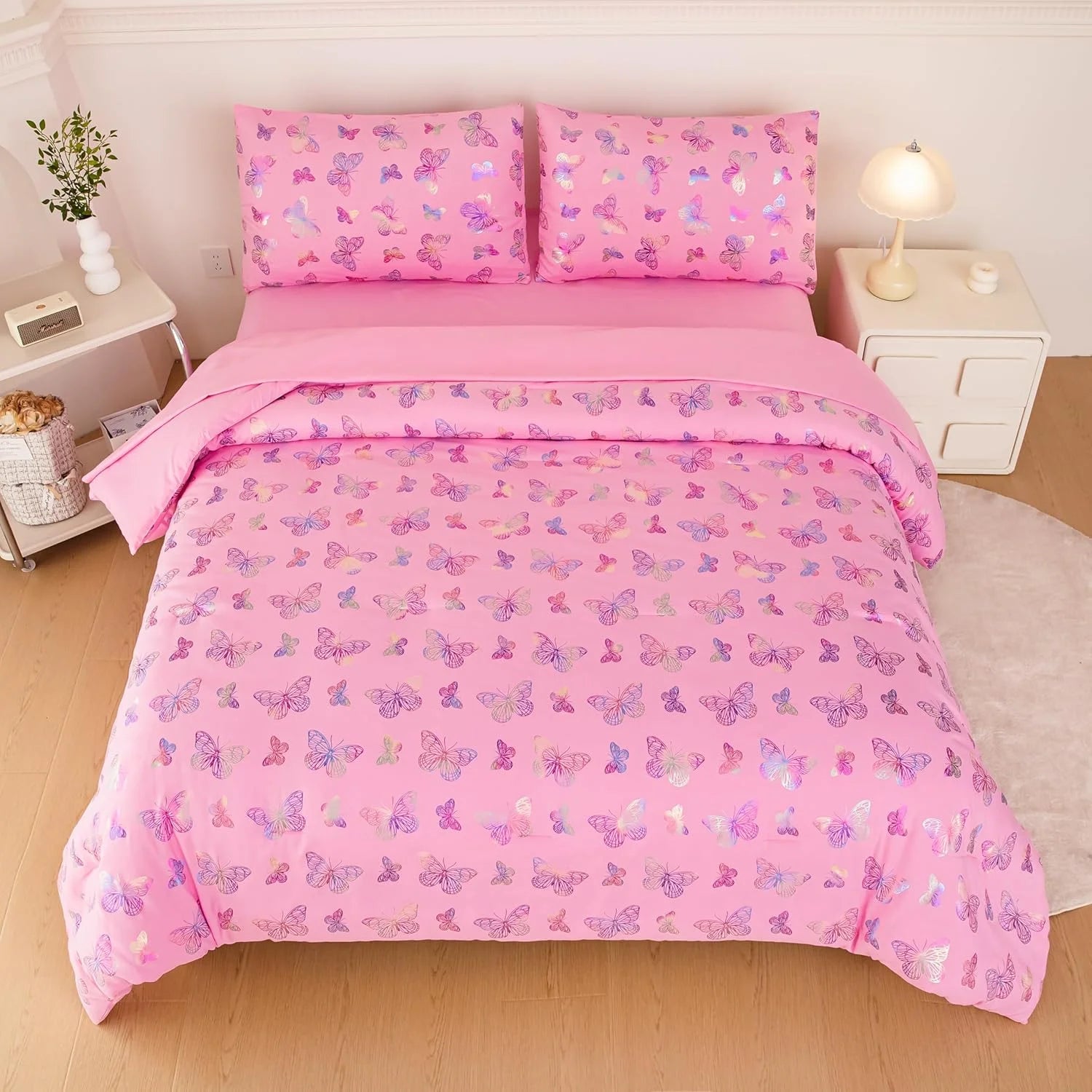 Purple 5 Pcs Full Size Comforter Set with Fitted Sheet, Flat Sheet, Comforter, Pillowcases U621