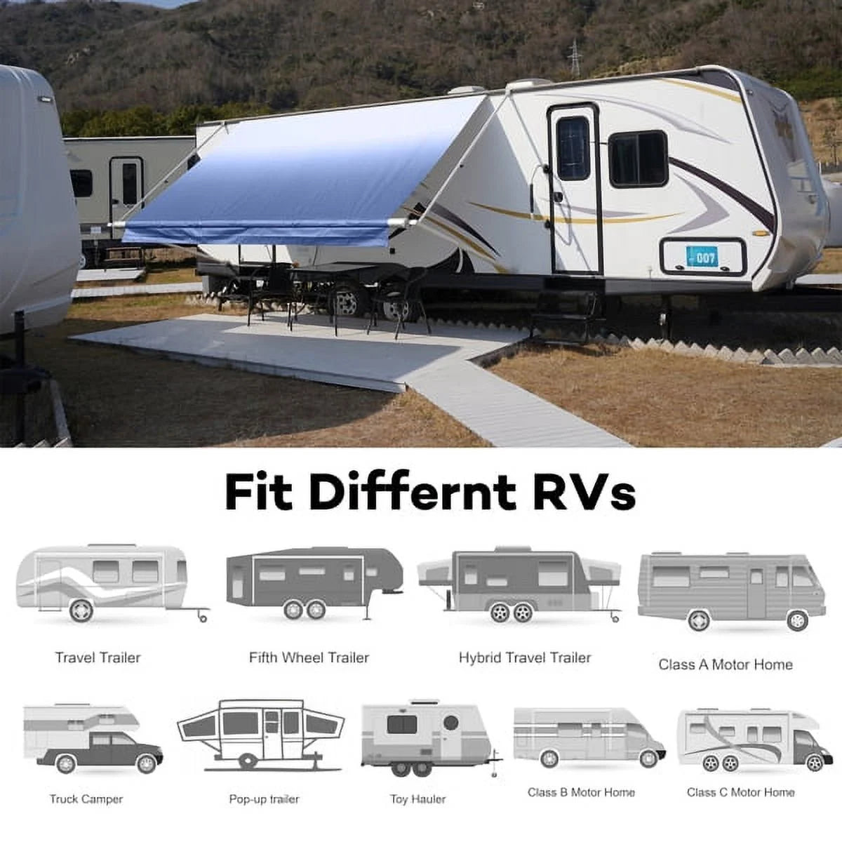 16' Blue Vinyl RV Awning Fabric Replacement F621