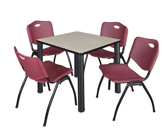Grey Black Square Breakroom Table with 4 Stack Chairs K4071