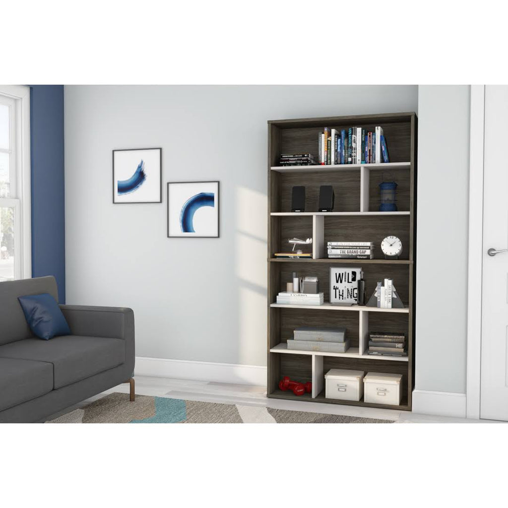 2-Piece Asymmetrical Shelving Unit Set in Walnut Grey & Sandstone U811