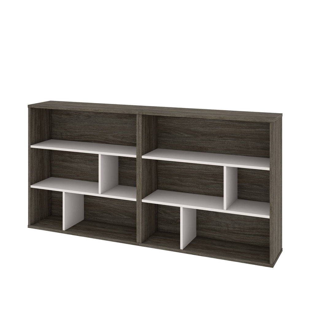2-Piece Asymmetrical Shelving Unit Set in Walnut Grey & Sandstone U811