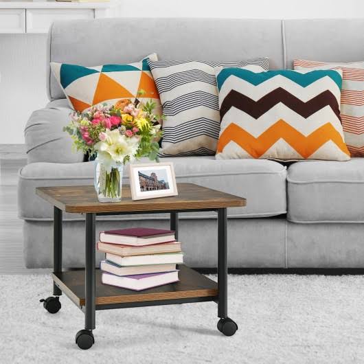 Brown Under Desk Printer Stand with 360 Swivel Casters I19058
